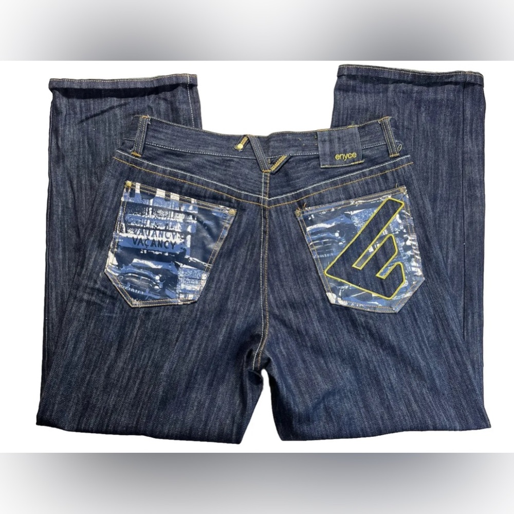 Vintage Enyce Embroidered Graphic Denim Jeans Size 36 Baggy Wide Y2K Hip Hop